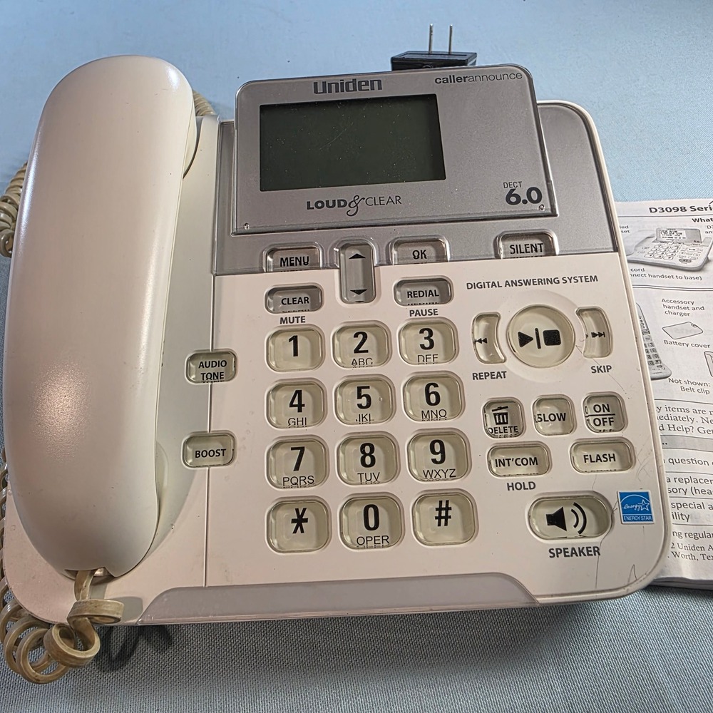 Uniden D3098 Loud & Clear DECT 6.0 Corded Phone Answering System Big Buttons